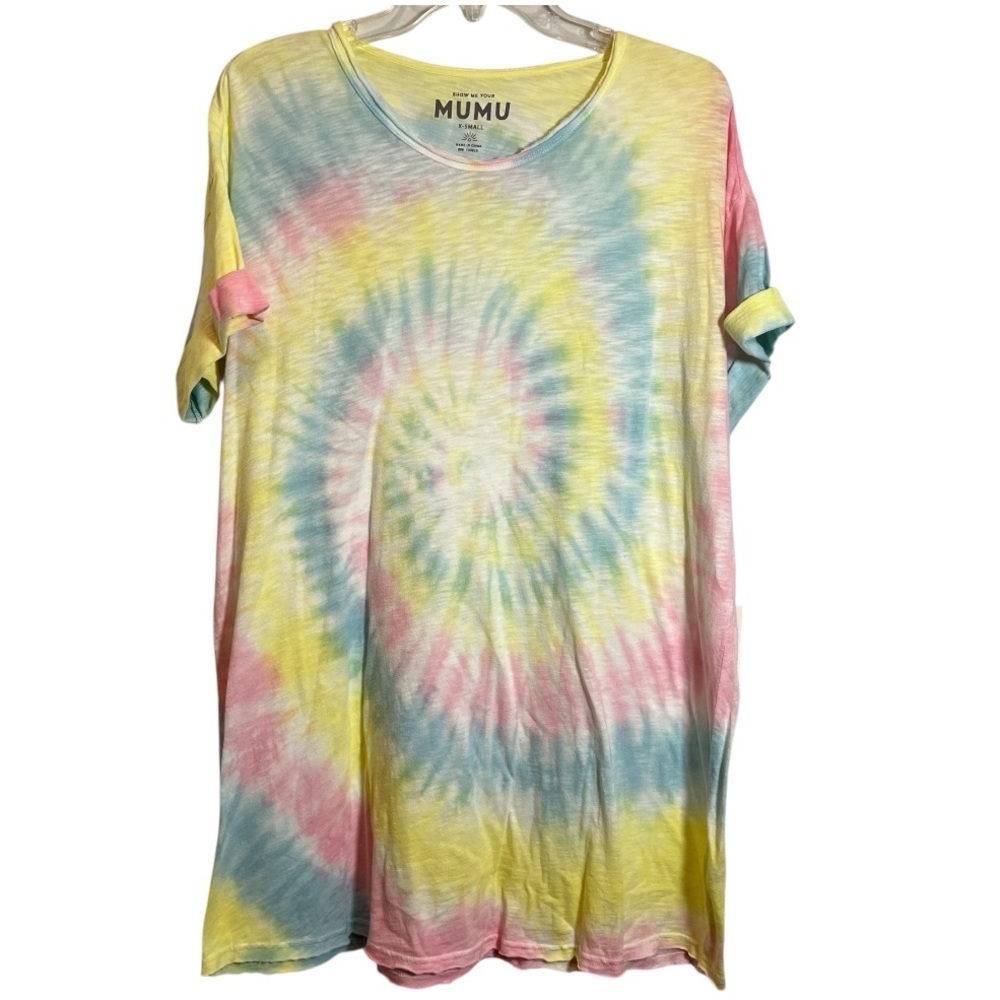 NWT Show Me Your MuMu Dylan Oversized T-Shirt Dress Rainbow Tie Dye Size XS